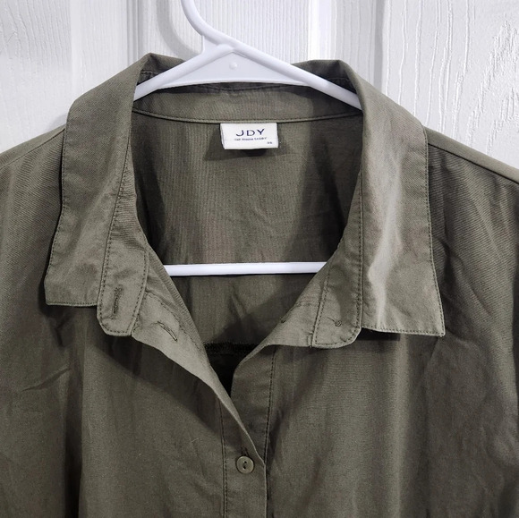 JDY green trench coat dress belted collared lagenlook Military size 36 - Picture 12 of 13